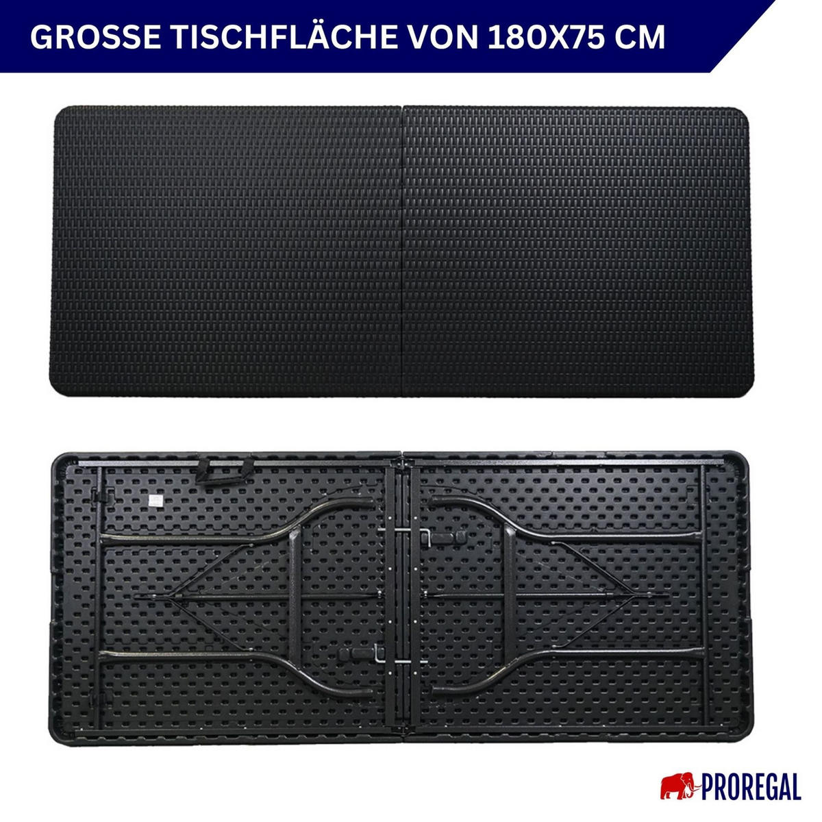 BUFFETTISCH klappbar 180x74cm 8 Personen Kunststoff Rattan Optik Schwarz - Schwarz, Kunststoff (74/180/74cm) - CHEFGASTRO