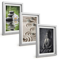 BILDER SET 3er Set - 20x30 cm Silberner Rahmen - Entspannender Blick auf den Zen-Buddha - Silberfarben, Kunststoff (20/30cm) - TULUP