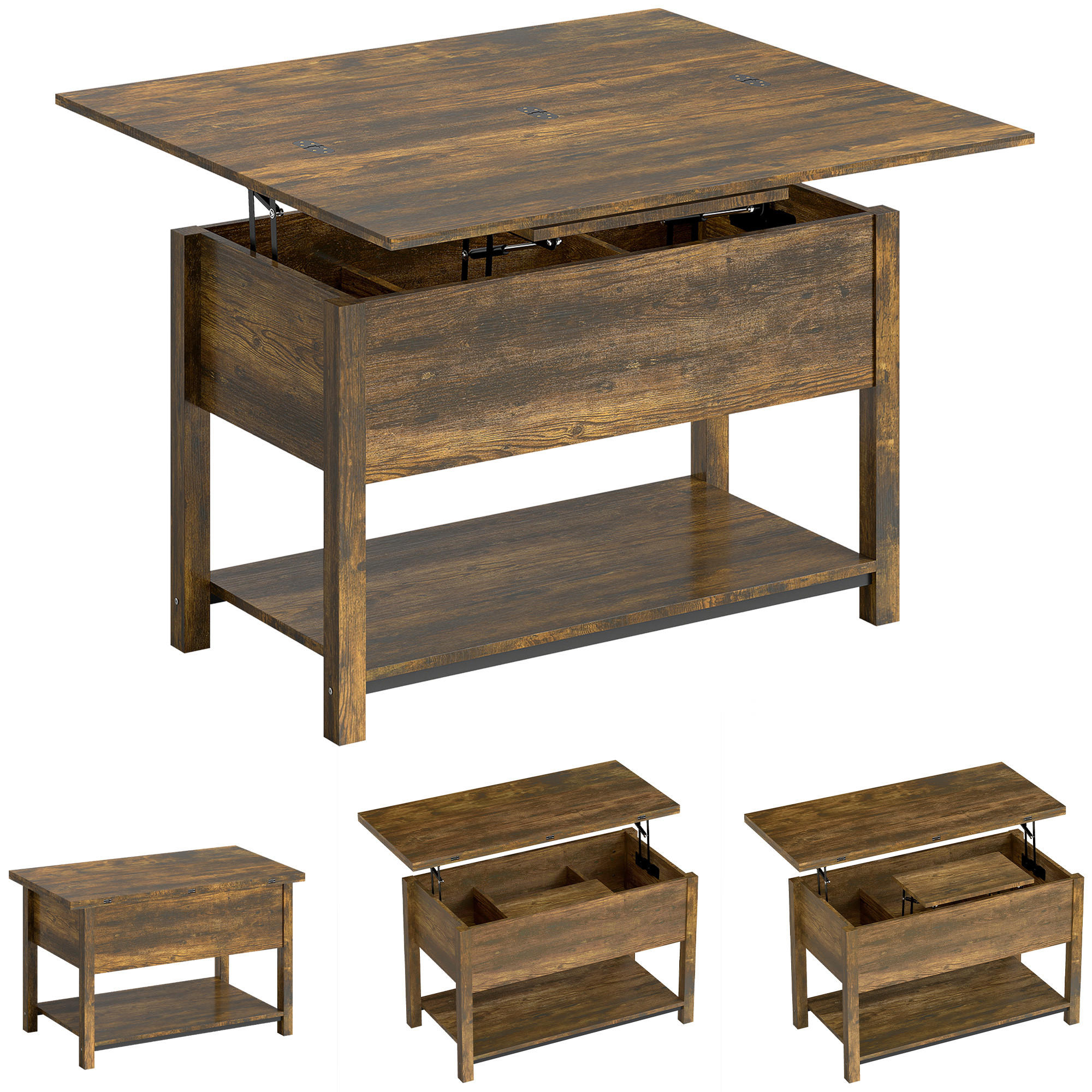 COUCHTISCH DE-15833 2 klappbare Platten Rostbraun - Braun, Holzwerkstoff (100/90/63.5cm) - ComfortXL