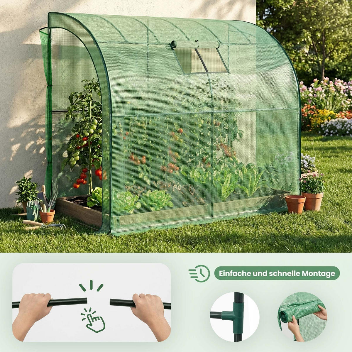 ANLEHNGEWÄCHSHAUS, Grün, 100x200x210 cm - Grün, Metall (100/210/200cm) - Akord