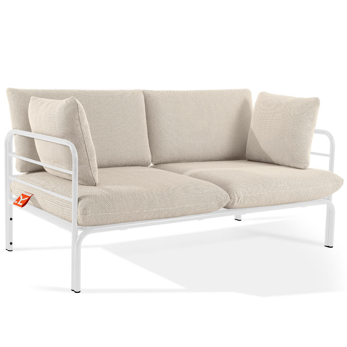 GARTENMÖBELSET RAMBE 4-tlg. 1x Tisch 2x Sessel 1x Sofa 2-Sitzer, mit Kissen, LOFT-STIL, Weiß - Beige/Weiß, Glas/Textil - KONSIMO®