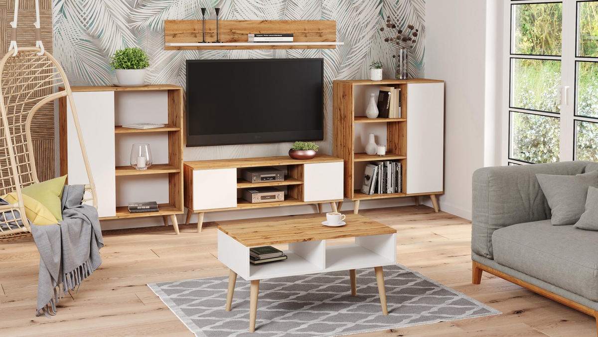 COUCHTISCH Sandi - Eiche Bianco/Weiß, Holzwerkstoff (55/90/55cm) - RAUMHIRSCH FURNITURE