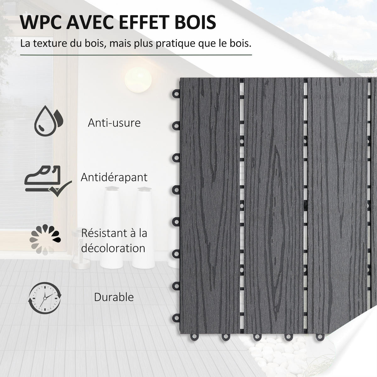 TERRASSENPLATTEN 11er-Set DE-13763 WPC mit Klicksystem Natur - Grau, Kunststoff (76.2/76.2/5.59cm) - ComfortXL