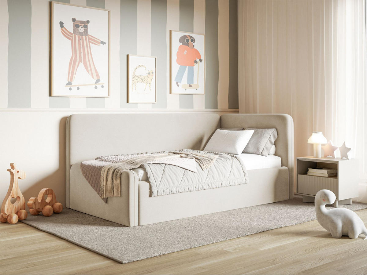 JUGENDBETT Fanko Samt Hellbeige 90x200 cm - Ecru/Schwarz, Kunststoff/Textil (90/200cm) - Selsey
