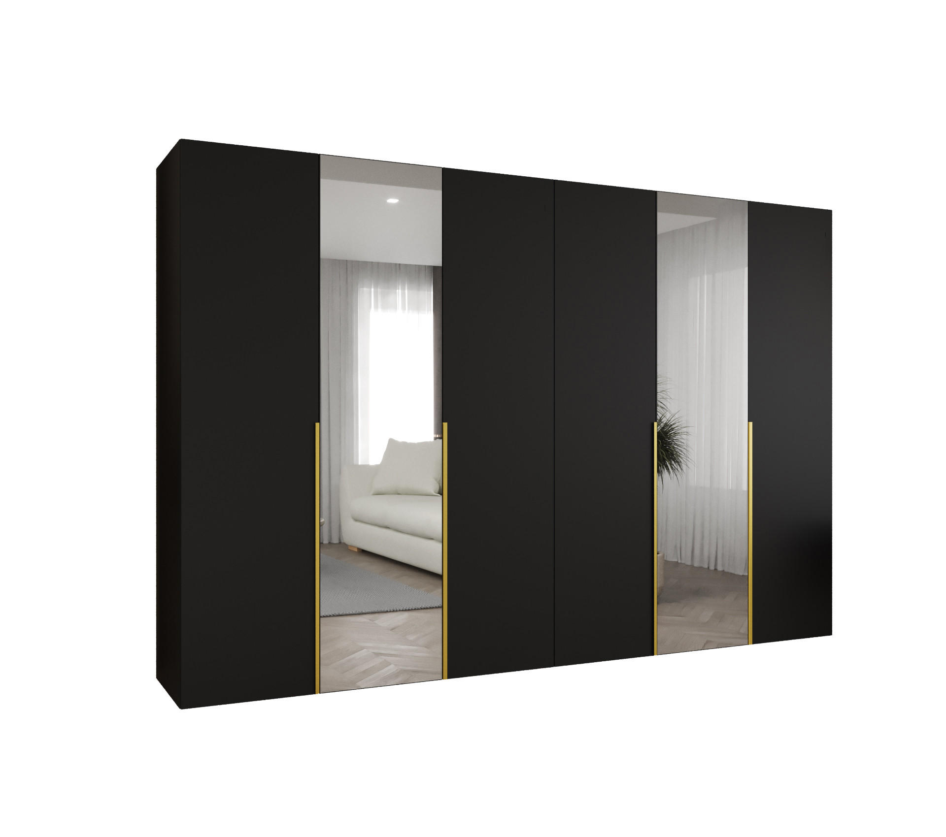 DREHTÜRENSCHRANK 202/300/52 6-türig - Goldfarben/Schwarz, Holz (300/202/52cm) - Abiks Möbel