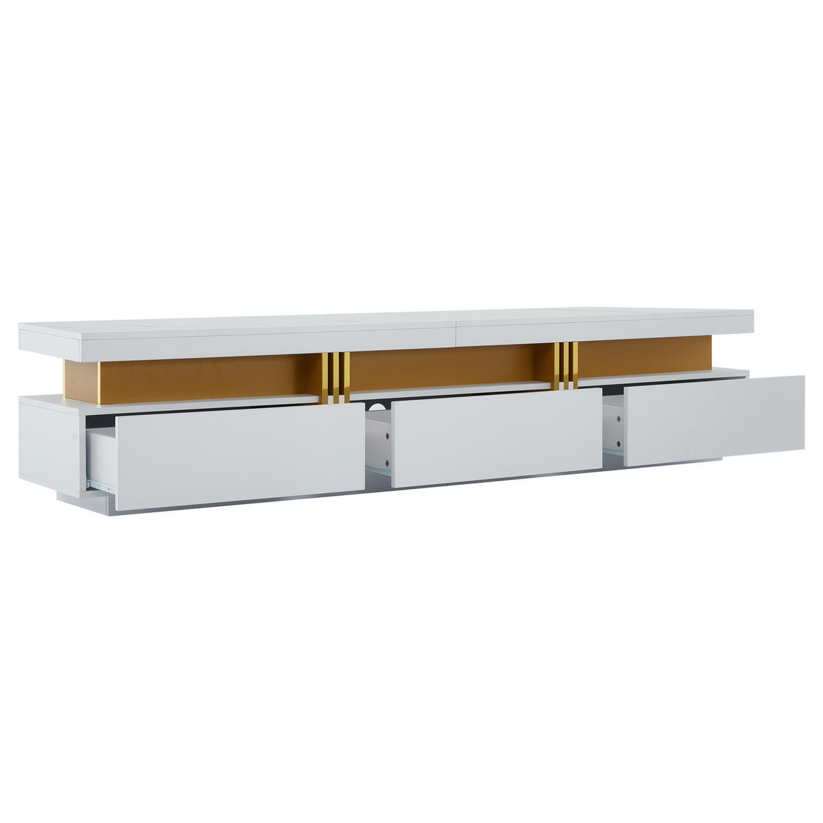 TV-SCHRANK weiß mit Marmor-Optik Tischplatte 200 × 40 × 42 cm - Weiß, Holzwerkstoff (200/42/40cm) - Luhomfu