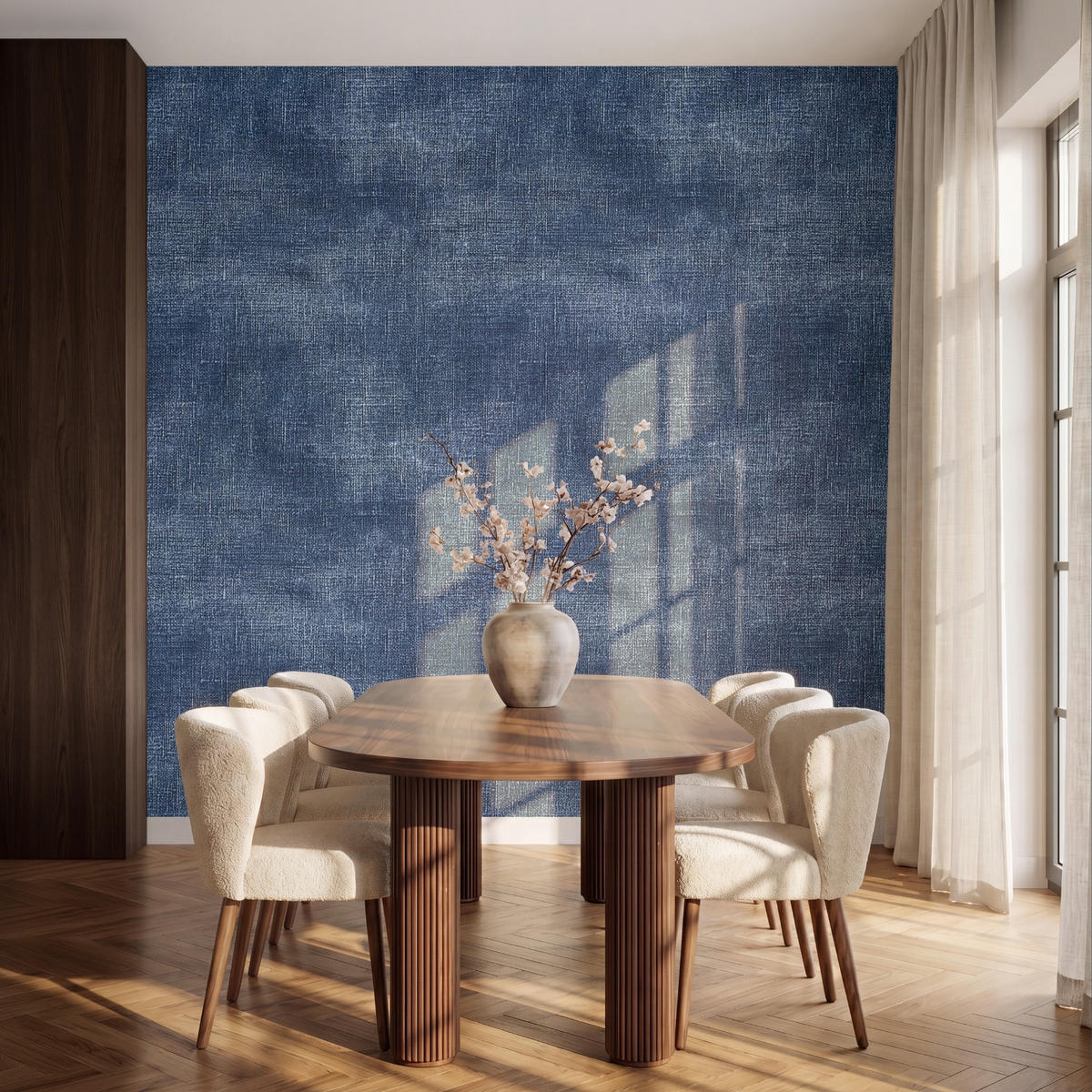 TAPETE - Leinen - Textur - Muster - Denim - Rustikal - 220x240 cm - Blau, Papier (220/240cm) - OnlyWow