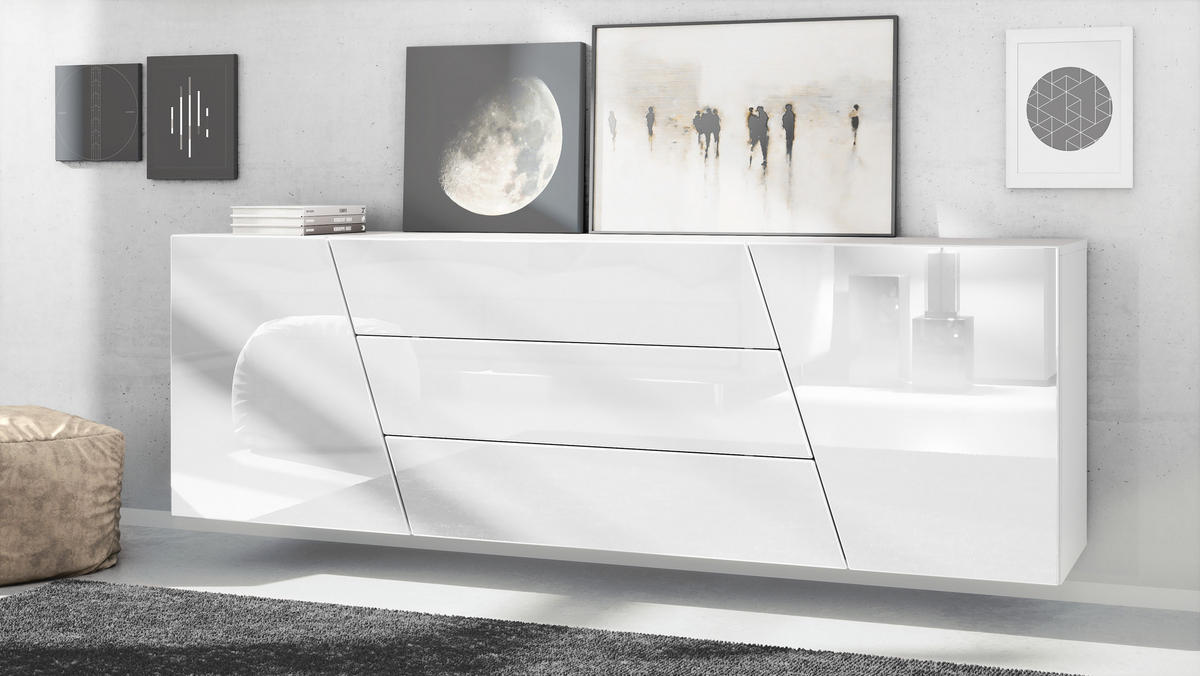 SIDEBOARD Houston Weiß Hochglanz - Weiß Hochglanz, Holzwerkstoff (178/57.5/38.5cm) - Vladon