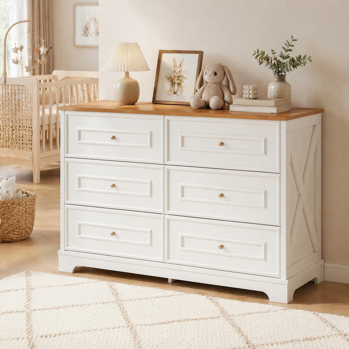 SIDEBOARD in Weiß mit 6 Schubladen und viel Stauraum, für Wohnzimmer, Esszimmer oder Flur, B120/T40/H76 cm - Weiß, Holzwerkstoff (120/76/40cm) - STILVORA