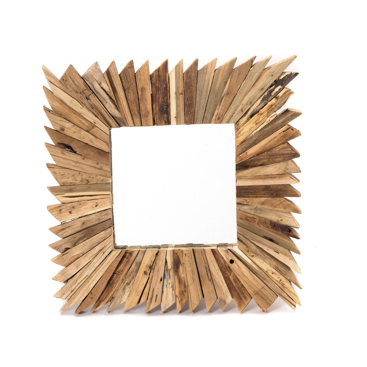 WANDSPIEGEL Spikes 50x50 cm Massivholz naturfarben - Braun, Holz (50/50/5cm) - CREEDWOOD