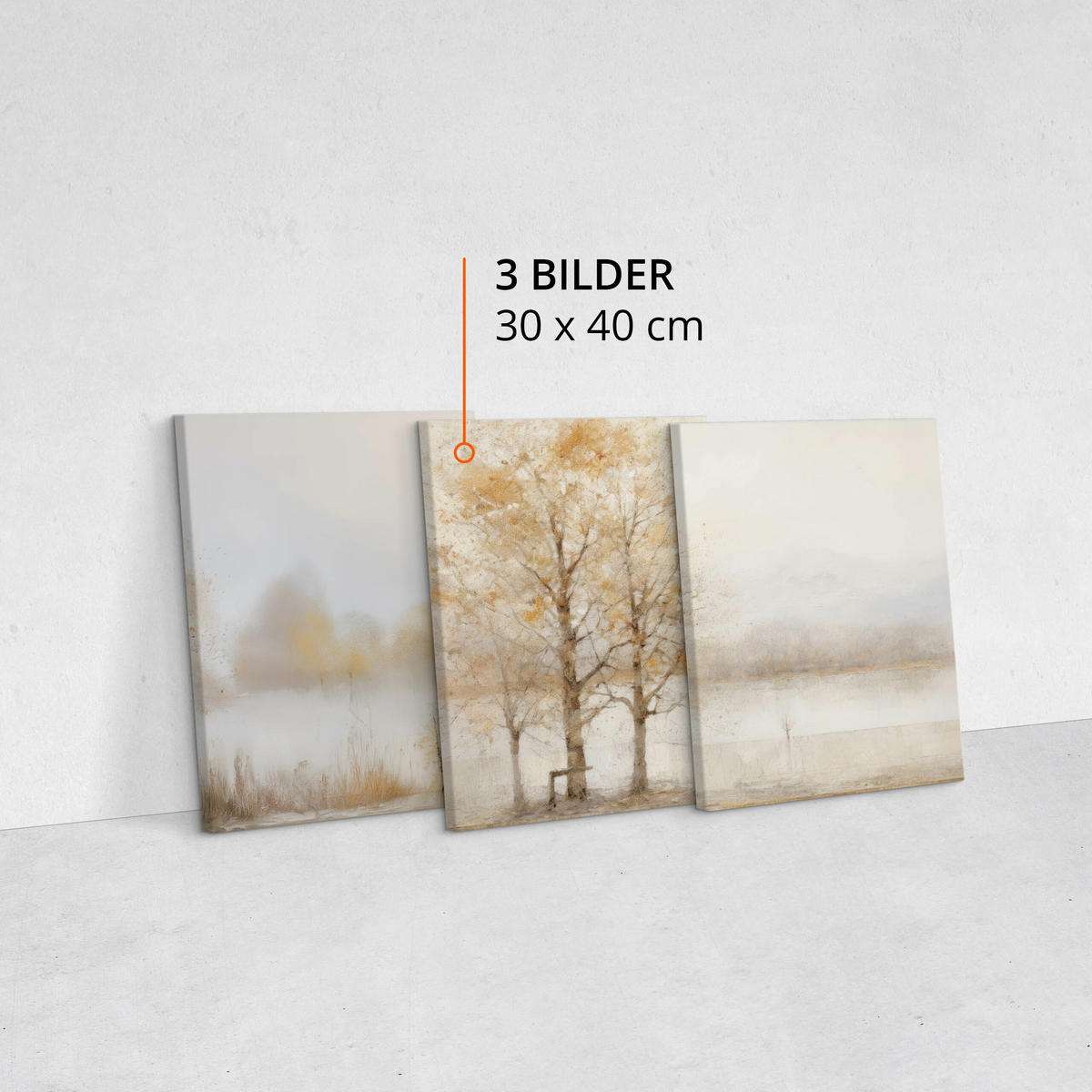 LEINWANDBILDER 3-es Set Baum Malarei - Beige/Weiß, Textil (90/40cm) - Muralo