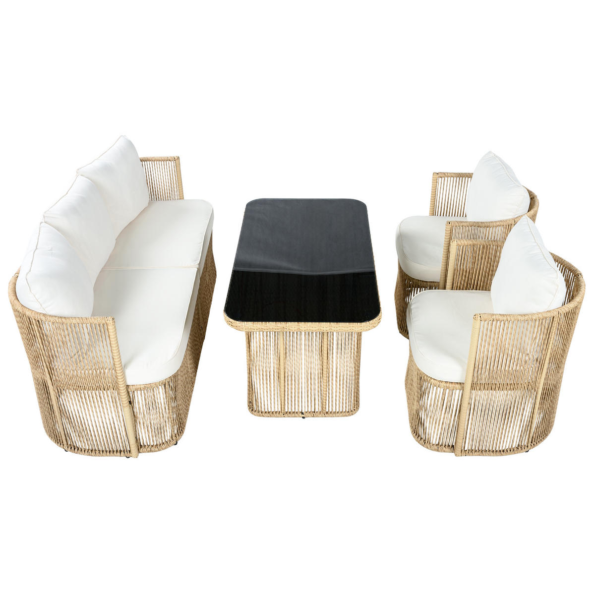 GARTENMÖBELSET Rattan Beige Schwarz 5-tlg. - Beige, Metall - ComfortXL