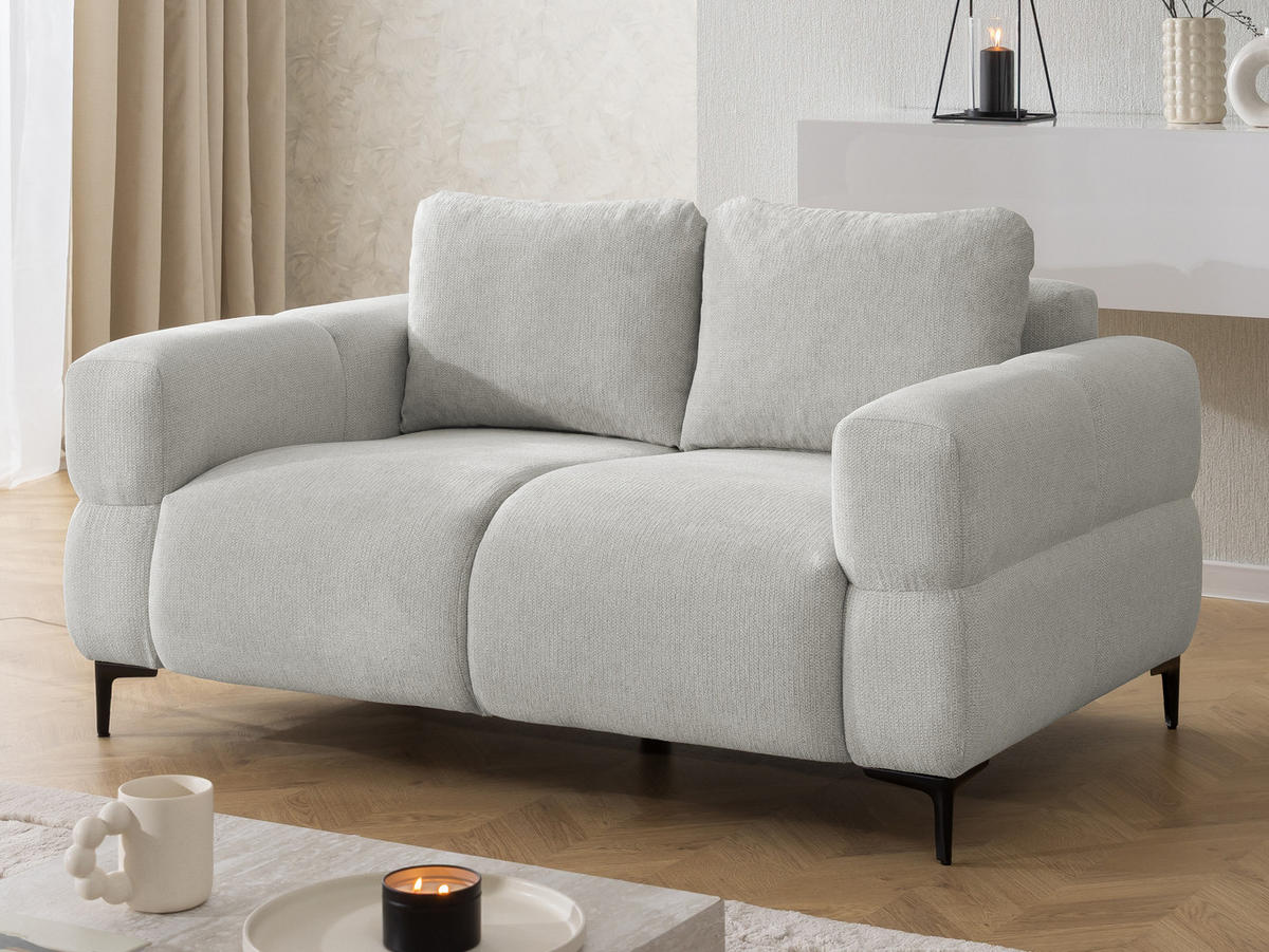 SITZGARNITUR 3+2+1 Cardea in Bubble-Optik aus weichem Hellgrau Strukturstoff mit hohem Sitzkomfort - Hellgrau/Schwarz, Holz/Textil (217/80/97cm) - S-Style Möbel