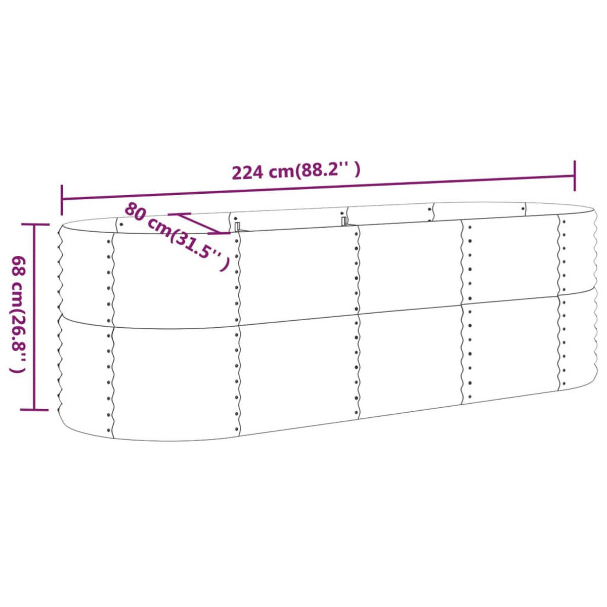 HOCHBEET Verzinkter Stahl 224/80/68 Cm Grau - Grau, Metall (224/68/80cm) - vidaXL