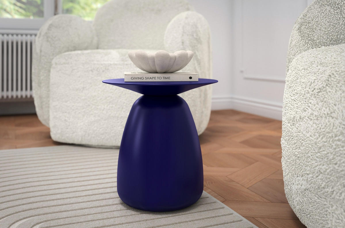 BEISTELLTISCH Baobab34, Ovaler Tischplatte, Buche - lackiert, Marineblau - Dunkelblau, Holz (32.5/32.5/34cm) - Kayani