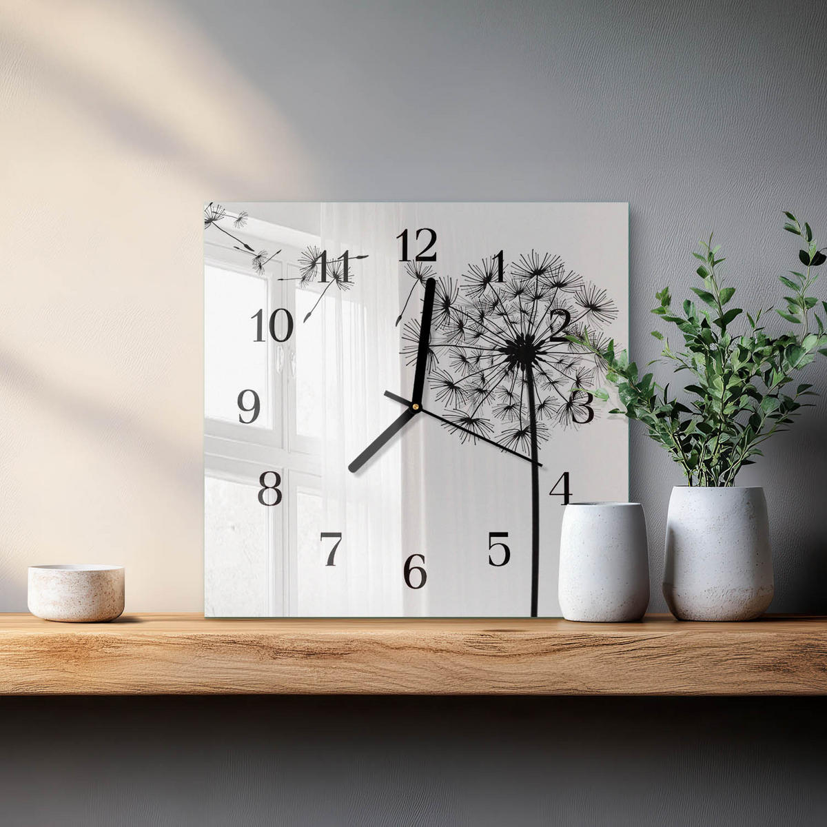 WANDUHR 30x30 cm - Löwenzahn - Schwarz, Glas (30/30/0.4cm) - TULUP