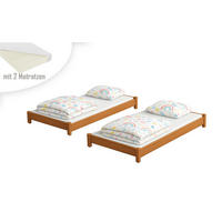 STAPELBETTEN 2-er Set Sendi 190x90 in Teak mit 2 Matratzen & 2 Lattenrosten - Braun, Holzwerkstoff - LUKDOM