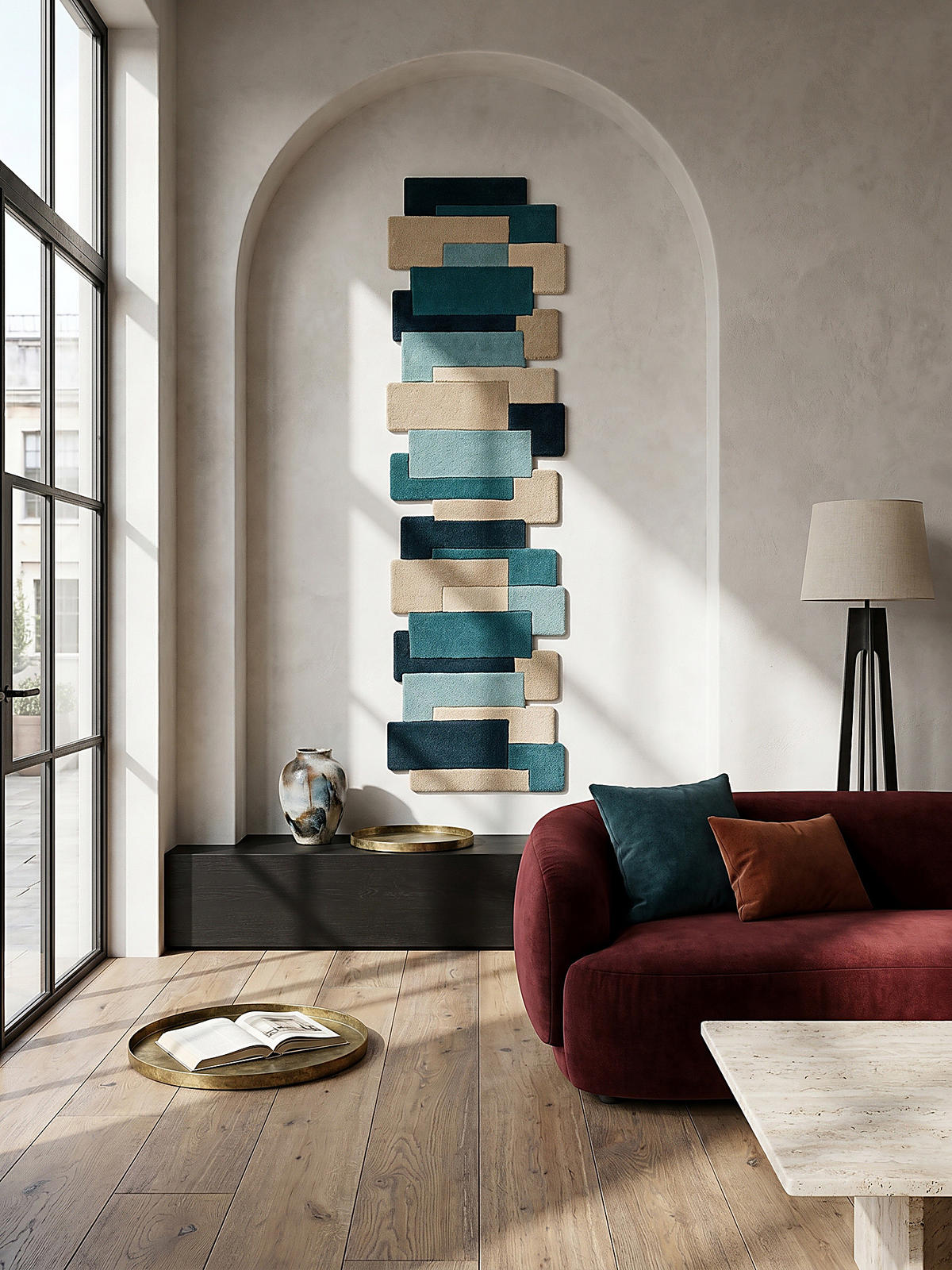 WOLLTEPPICH HALLEIN, geometrisch, Türkis, 60 x 230 cm - Blau, Textil (230/60cm) - KADIMA DESIGN