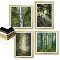 WANDBILDER 4er Set - 50x50 cm & 40x60 cm Goldrahmen - Grüne Wälder, Lichtstrahlen - Goldfarben, Kunststoff (50/50cm) - ArtPrintCave