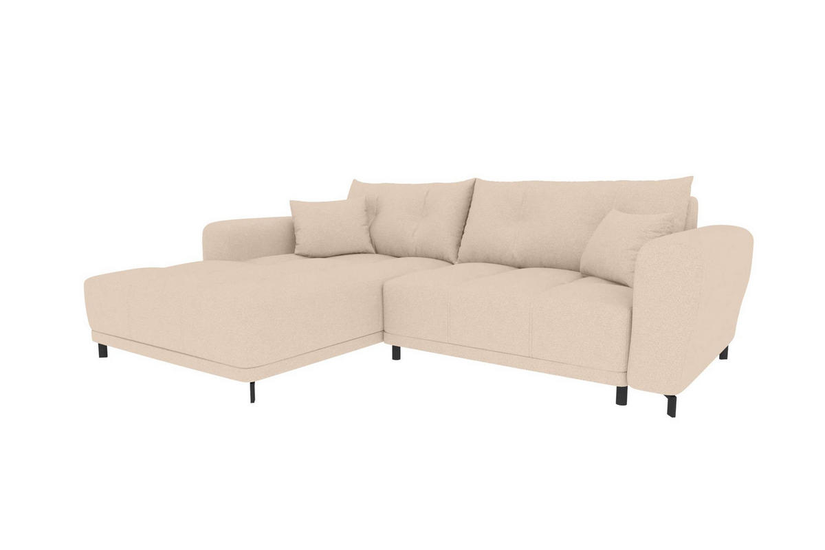 ECKSOFA Massimo Strukturstoff Beige inkl. Schlaffunktion Links - Beige/Schwarz, Textil/Metall (246/177cm) - 99rooms