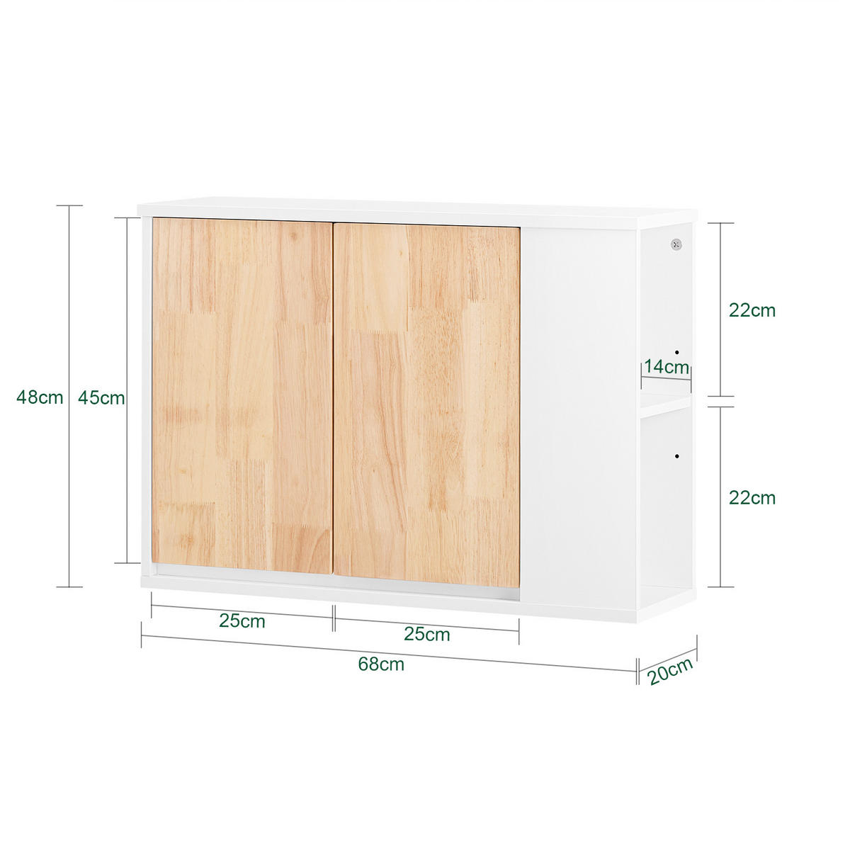 HÄNGESCHRANK Weiß-Natur - Weiß/Naturfarben, Holz/Holzwerkstoff (68/48/20cm) - SoBuy