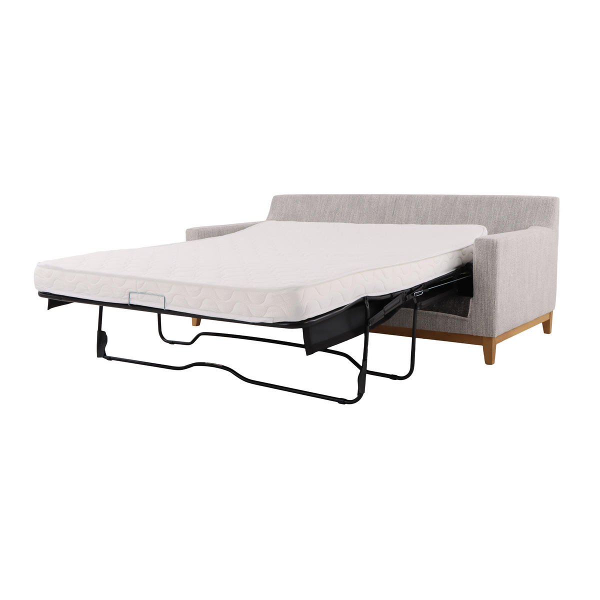 SCHLAFSOFA Tommy, Natur Massiveiche + hellgrauer Stoff - Grau, Holz (200/88.5/98.5cm) - WOODEK