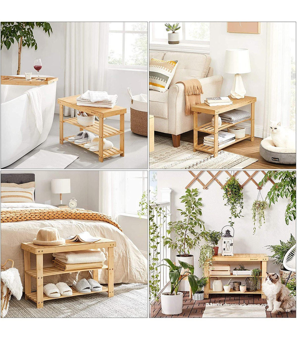 SCHUHBANK mit 3 Ebenen aus natürlichem Bambus - L70 cm - Apfelbaumfarben, Holz (70/28.4/45cm) - Calicosy