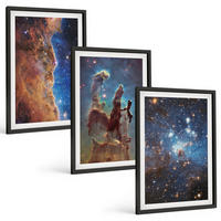 BILDER SET 3er Set - 40x60 cm Schwarzer Rahmen - Weltraumlandschaften von Galaxien - Schwarz, Kunststoff (40/60cm) - TULUP