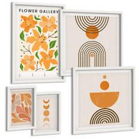 BILDER SET 5er Set - 50x50 cm & 20x30 cm & 40x60 cm Weißer Rahmen - Abstrakte orange Formen - Weiß, Kunststoff (40/60cm) - TULUP