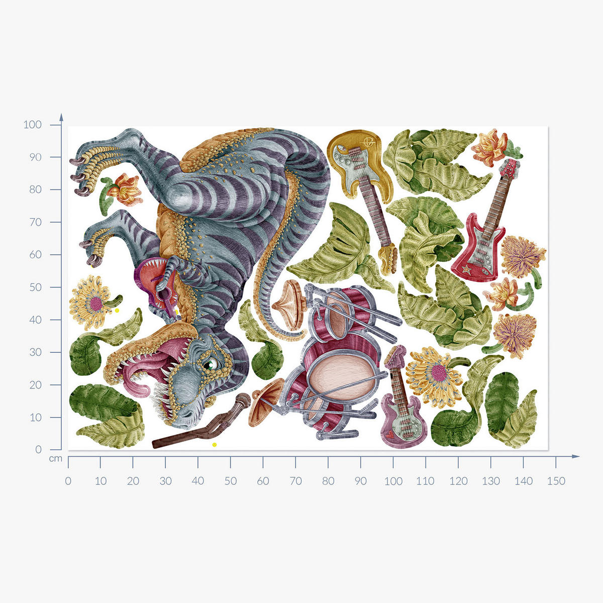 WANDAUFKLEBER 100x148cm - Musikalischer Dino - Multicolor, Kunststoff (100/148/0.1cm) - Wallfluent