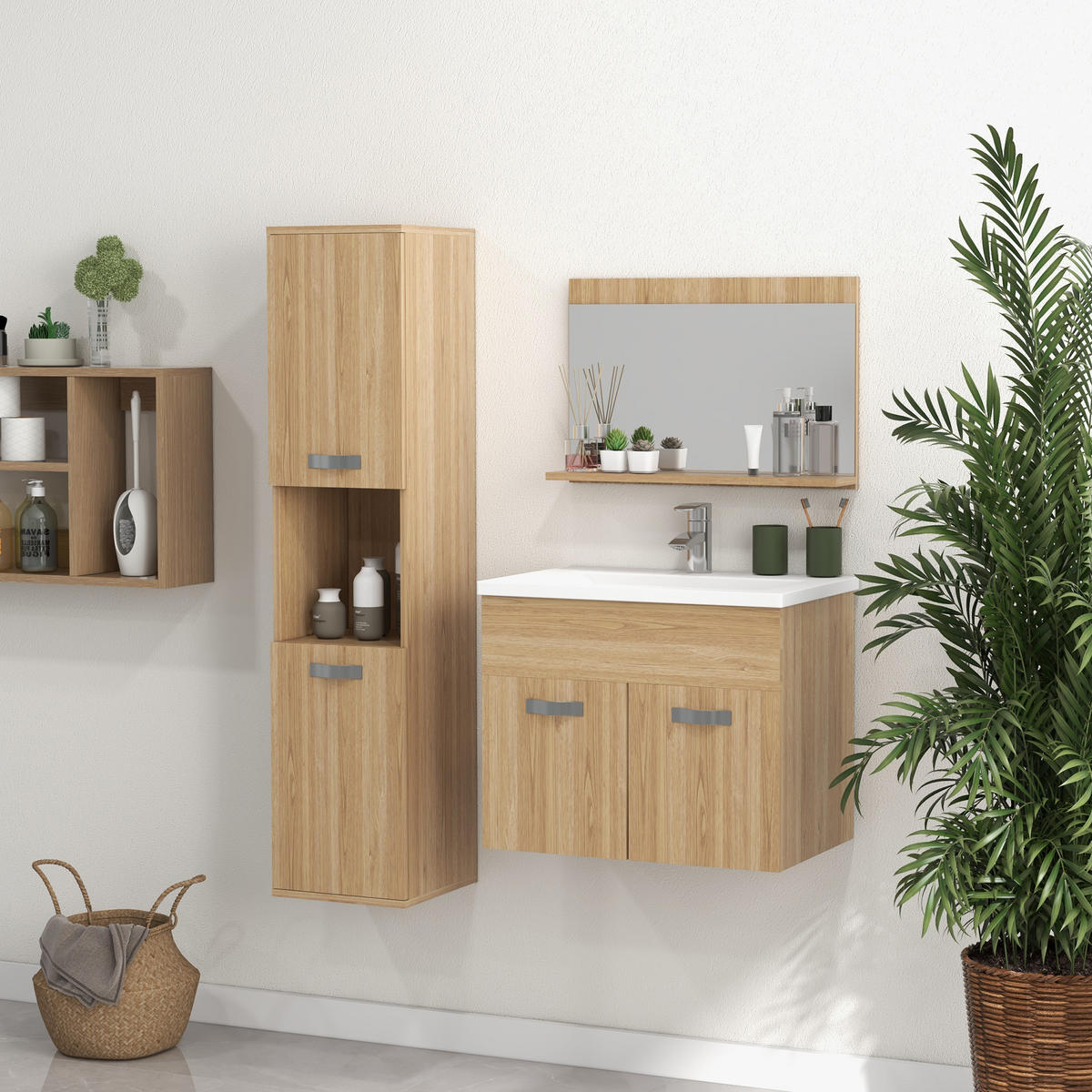 BADEZIMMER 4-teilig DE-17305 Natur - Naturfarben, Holzwerkstoff (30/131.5/30cm) - ComfortXL