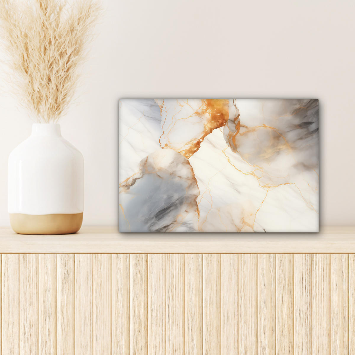 LEINWANDBILD Marmor - Grau - Gold Deko Schlafzimmer 30x20 cm - Weiß, Textil (30/20cm) - MuchoWow