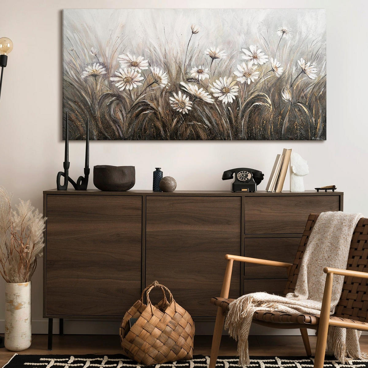 GEMÄLDE Gänseblümchen auf Keilrahmen 140x70 cm - Weiß, Holz (140/70cm) - YS-art gallery