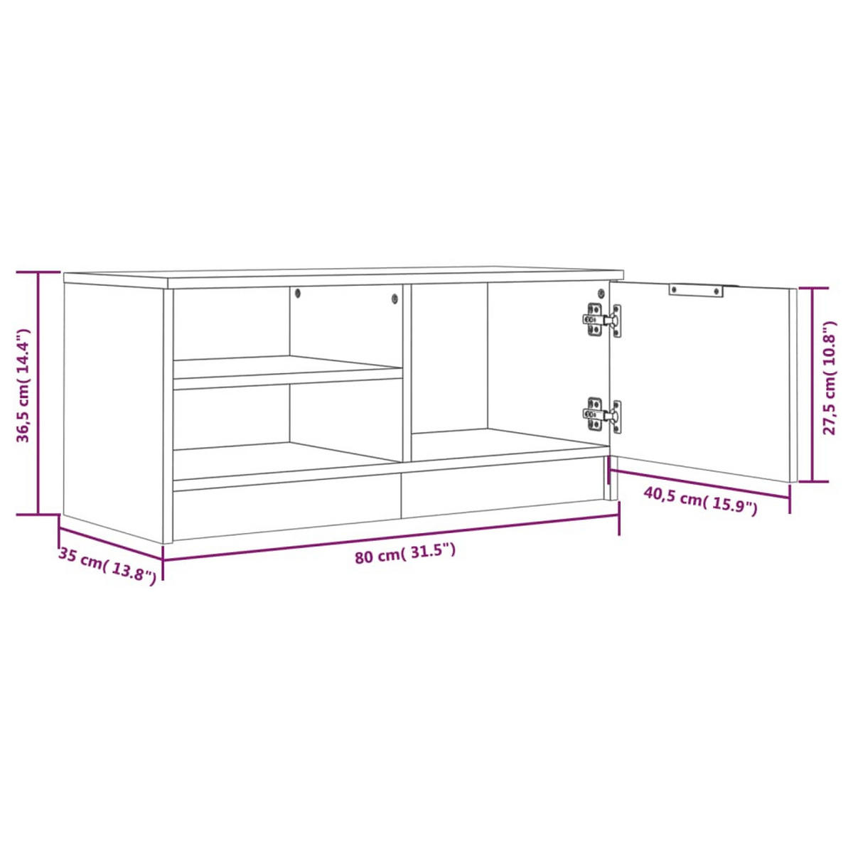 TV-SCHRANK Sonoma-Eiche 80/35/36,5 Cm Holzwerkstoff - Braun, Holz (80/36.5/35cm) - vidaXL