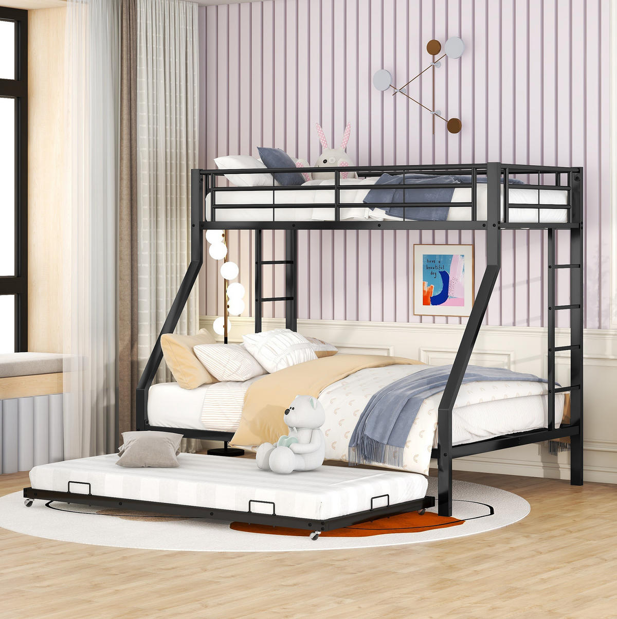 ETAGENBETT 90/140/200 cm aus Metall in Schwarz mit Ausziehbett - Schwarz, Metall (90/190cm) - OKMYHOME