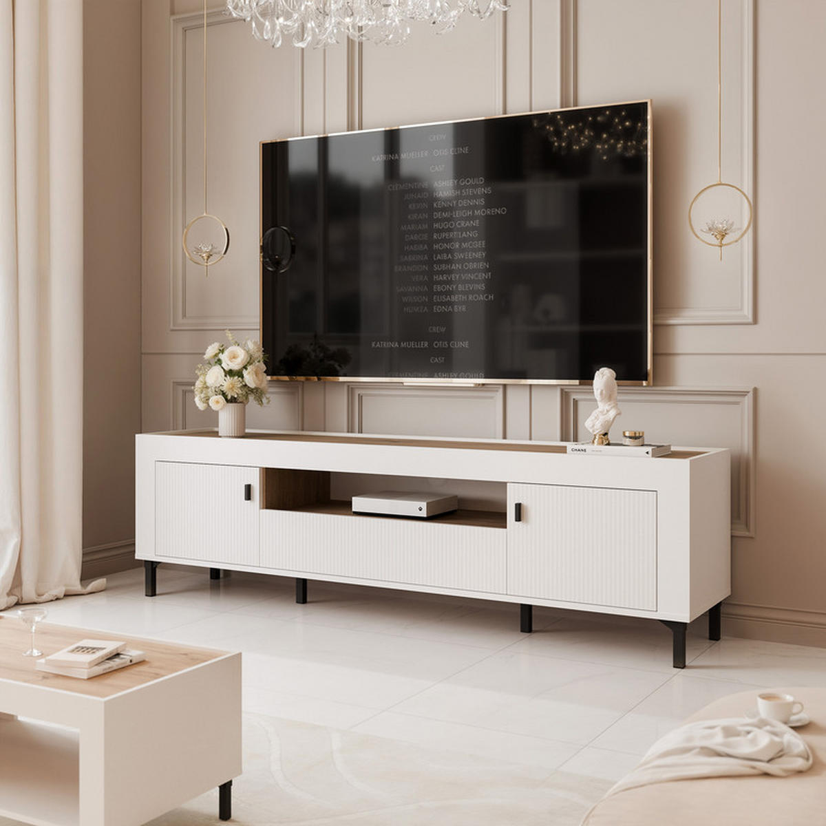 TV-LOWBOARD AVENA stehend, 177 cm Weiß/Eiche - Weiß, Holzwerkstoff/Kunststoff (177/52/40cm) - Idohome