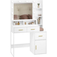 SCHMINKTISCH mit LED, Spiegel, 3 einstellbare Helligkeiten, Weiß - Goldfarben/Weiß, Holzwerkstoff (90/143/39.5cm) - Woltu