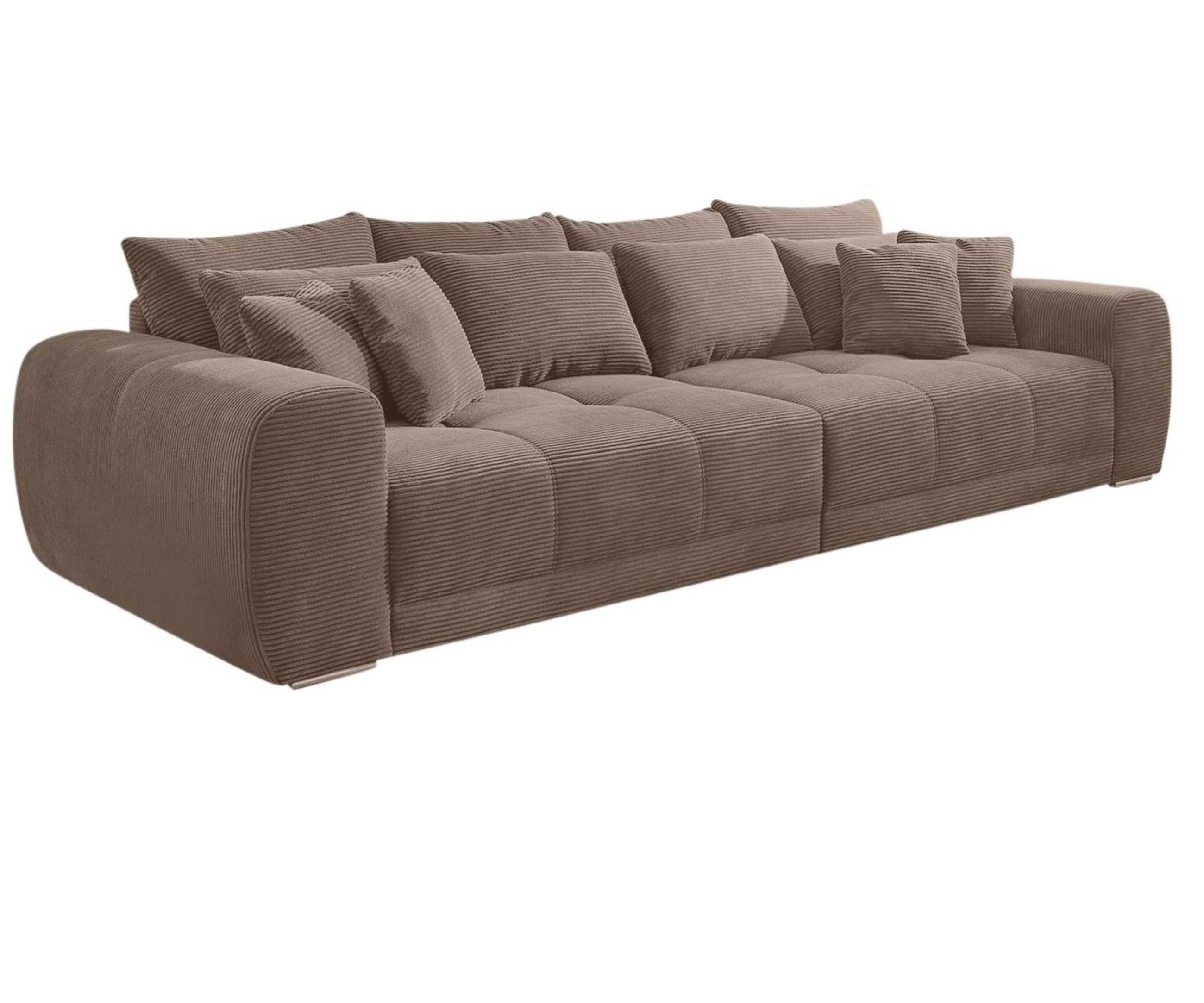 BIG-SOFA 306/134/86 cm Federkern, Liegefläche 120/240 cm, Cord Braun Taupe / 15174 - Taupe/Chromfarben, Textil/Metall (306/86/134cm) - luma-home