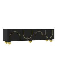 LOWBOARD Schwarz-gold aus Spanplatte mit handbemalten Goldverzierungen & Push-Open-Türen 170×38×44 cm - Schwarz, Holzwerkstoff (170/44/38cm) - Luhomfu