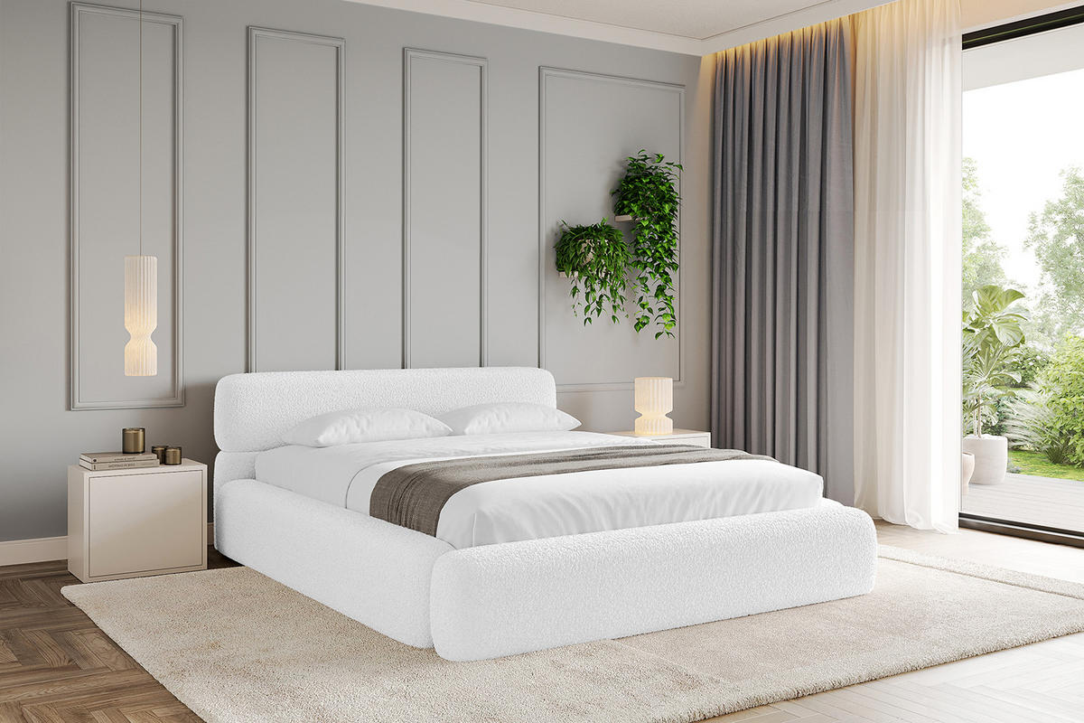 POLSTERBETT mit Bettkasten und Lattenrost, Bett mit Matratze H3/H4 - ENORA-V1 200x200 Weiß - Weiß, Holzwerkstoff/Textil (200/200cm) - ALTDECOR