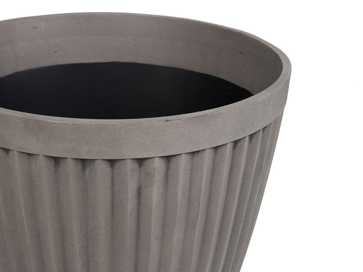 BLUMENTOPF 2er-Set taupe rund 36/36/33 cm Poka - Grau, Stein (33cm) - Beliani