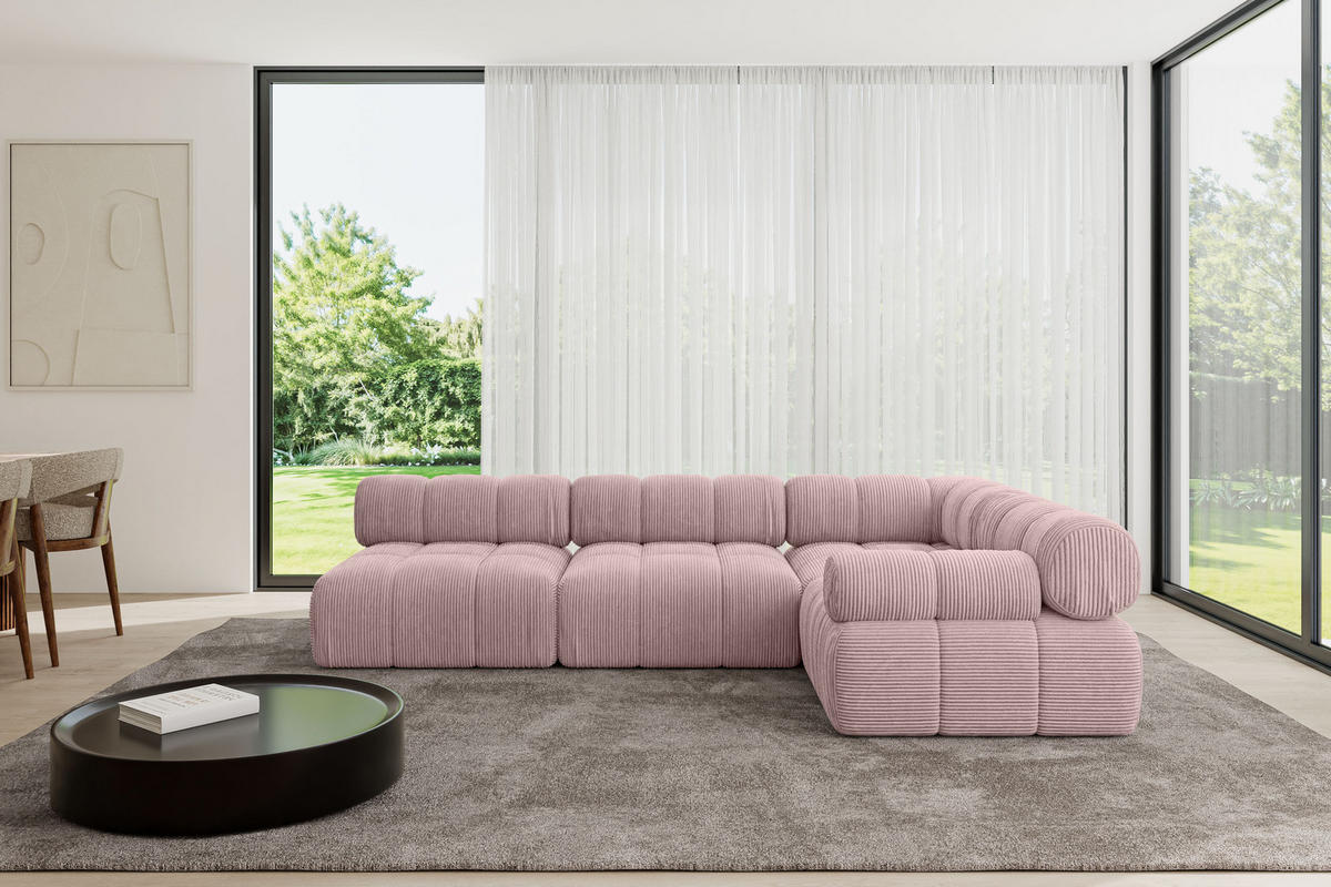 ECKSOFA modulares Sofa Mende-L2 - 285x190x70 cm Rosa Cord - Rosa, Holzwerkstoff/Textil (285/190cm) - ALTDECOR