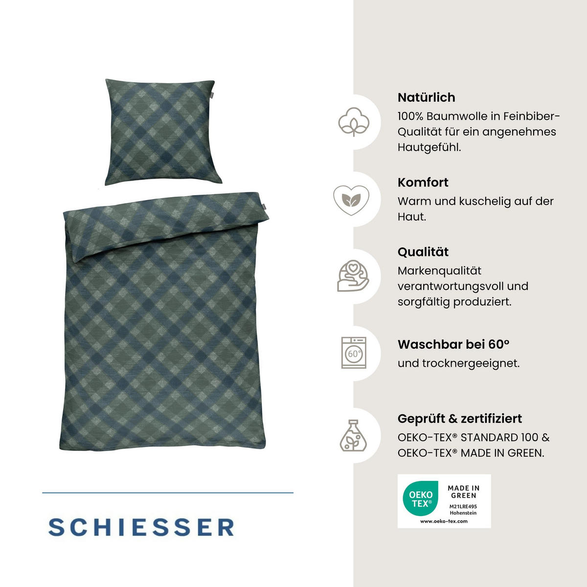 BETTWÄSCHESET Daniel - Feinbiber - 2-teilig - 135x200 cm - Petrol - Petrol, Textil (135/200cm) - SCHIESSER