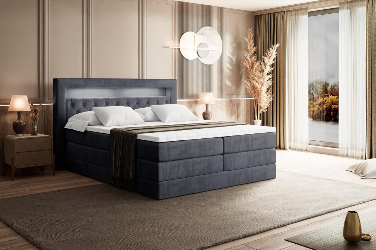 BOXSPRINGBETT NOEL GOLD KING - 180x200 - H3/H4 - Dunkelgrau - Dunkelgrau, Holzwerkstoff (180/200cm) - ALTDECOR