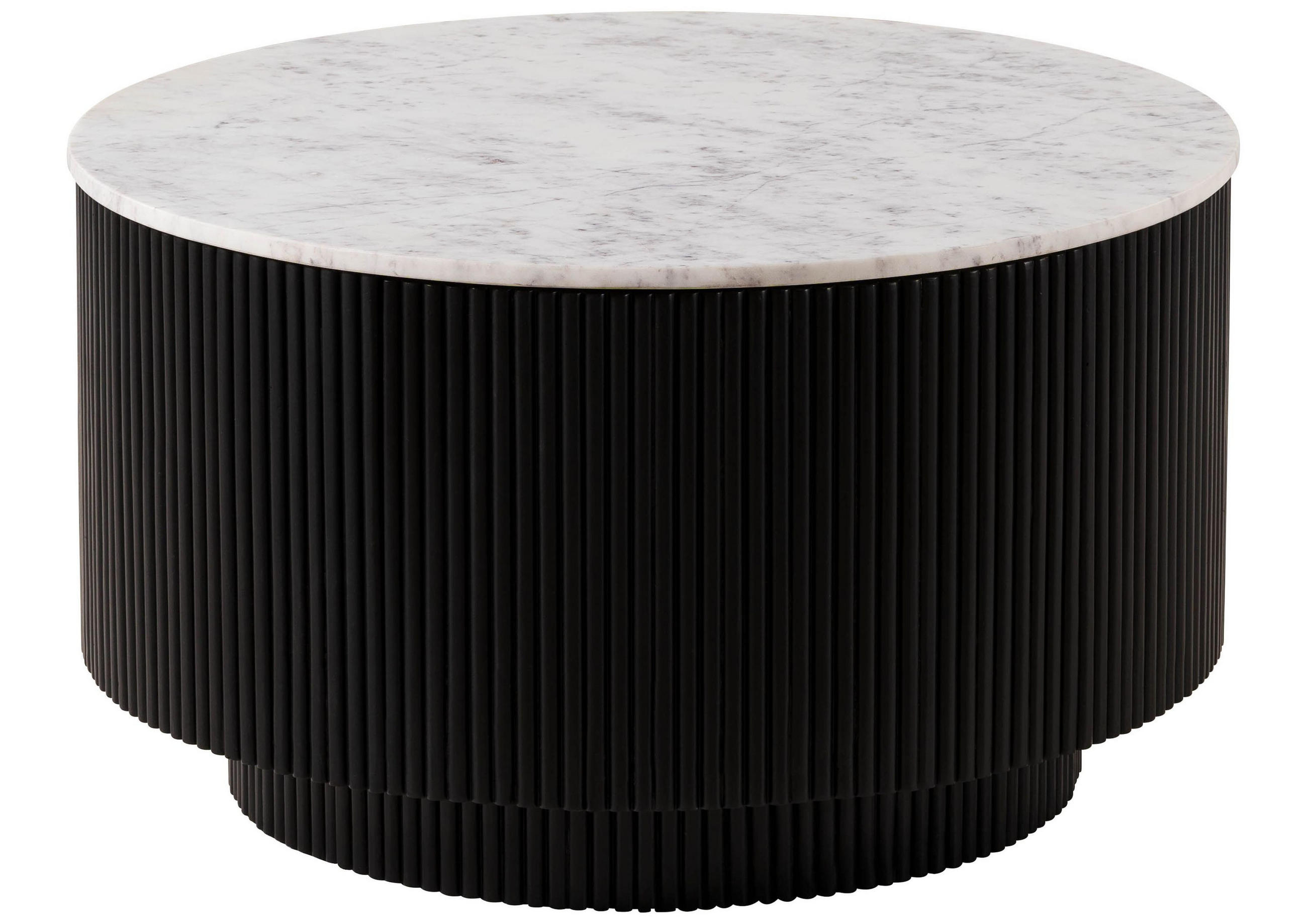 COUCHTISCH rund Mango 80x80x45 schwarz lackiert / Marmor weiß BARCELONA #120 - Schwarz, Holz (80/80/45cm) - Massivmoebel24