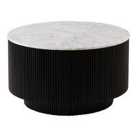 COUCHTISCH rund Mango 80x80x45 schwarz lackiert / Marmor weiß BARCELONA #120 - Schwarz, Holz (80/80/45cm) - Massivmoebel24