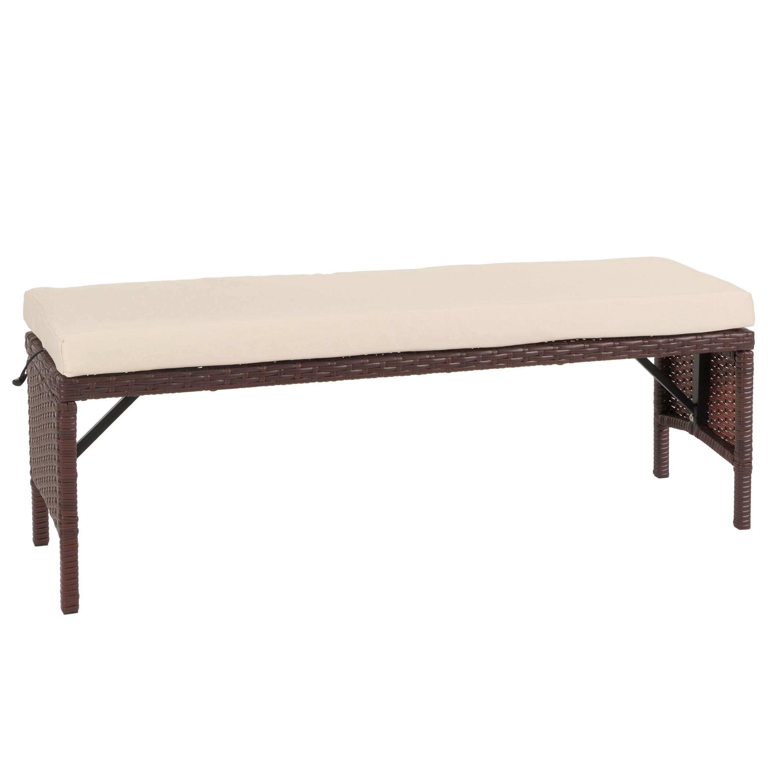 SITZBANK Poly-Rattan 35x112x30cm Braun - Creme/Braun, Metall (112/35/30cm) - PROREGAL