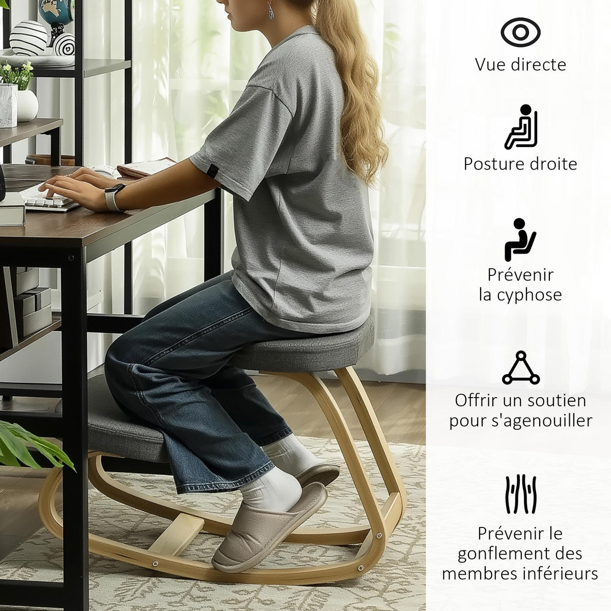 KNIESITZ DE-11713 mit Holzgestell & Wippfunktion Grau - Grau, Holz (50/55/73cm) - ComfortXL