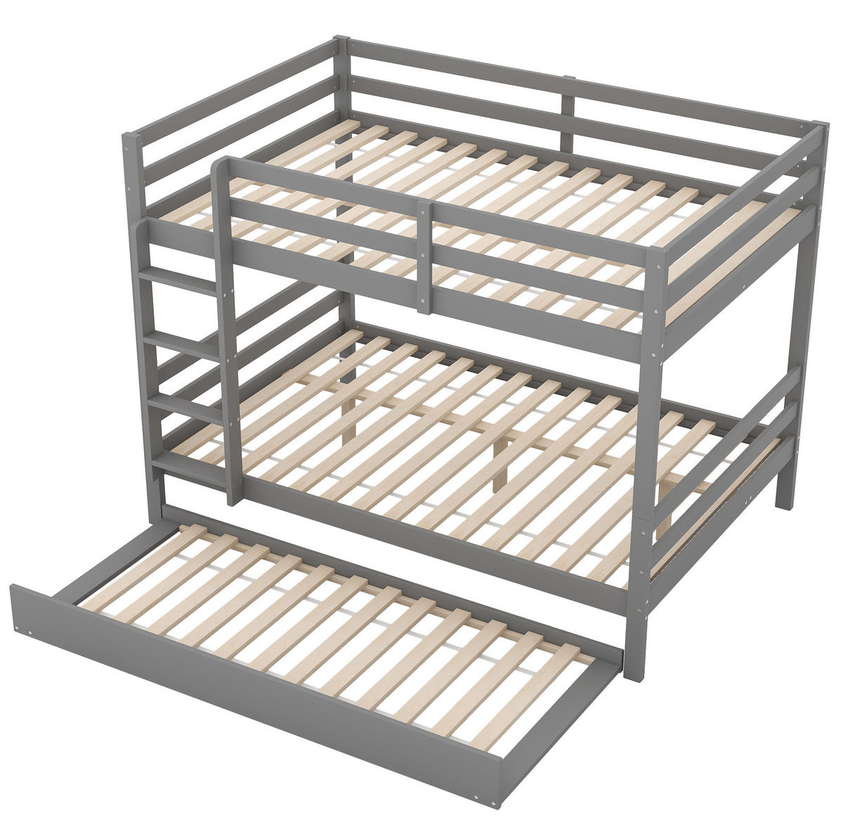 ETAGENBETT 140/200 cm Grau mit Ausziehbett und stabiler Treppe aus Kiefernholz - Grau, Holz (140/200cm) - OKWISH