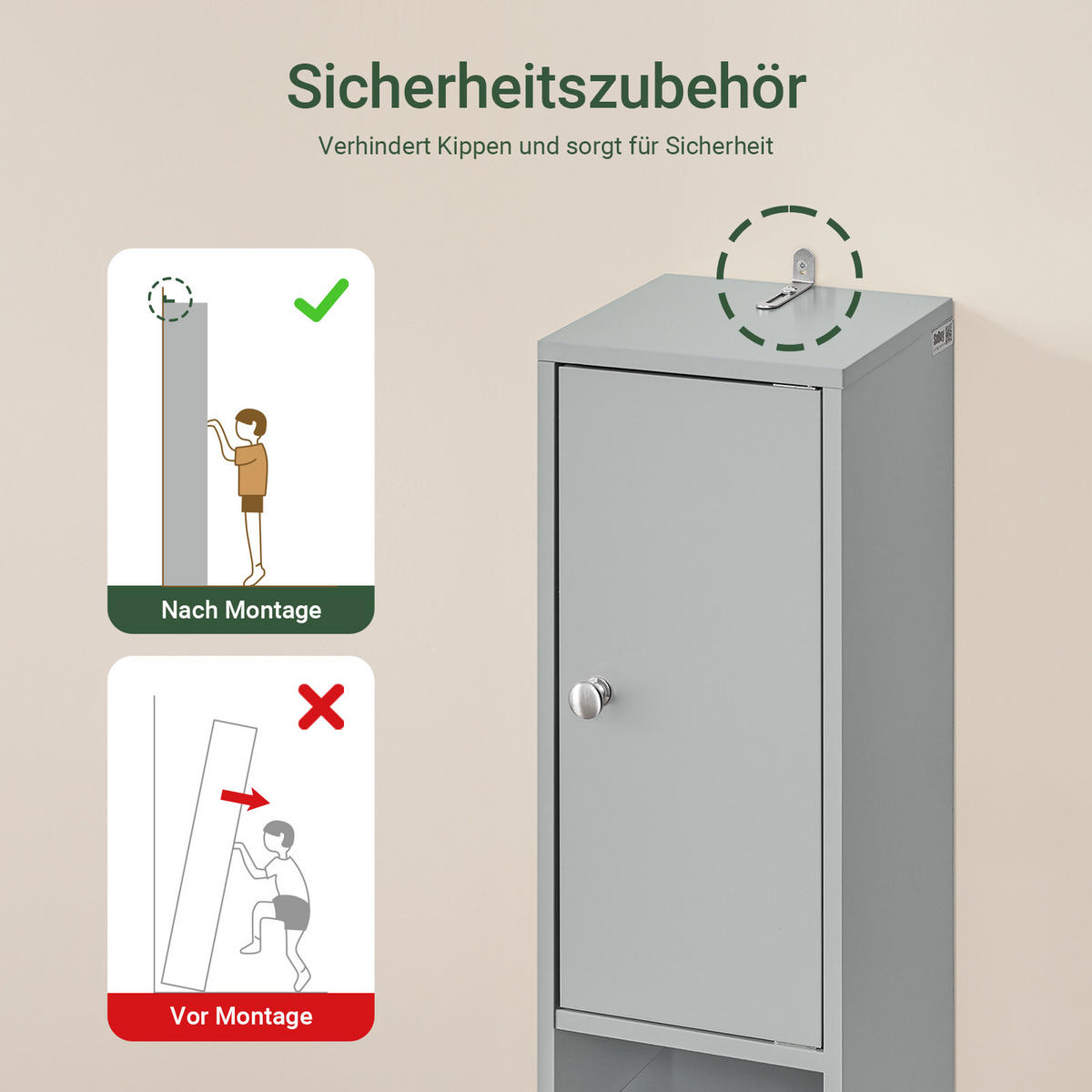 HOCHSCHRANK schmal Hellgrau - Hellgrau, Holzwerkstoff (20/180/20cm) - SoBuy